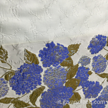 Tessuto broccato jacquard a fiori blu navy